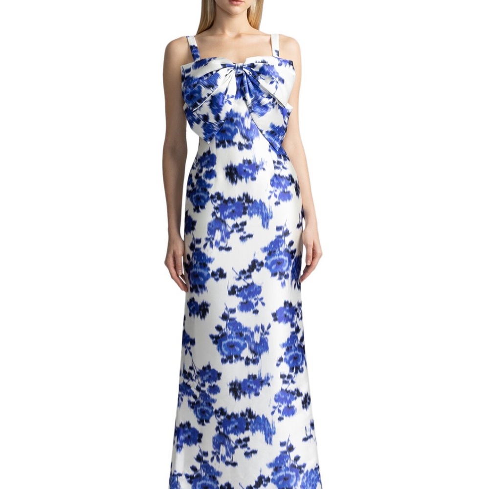 NWT Zac Posen Floral Print Bow Front Mikado Gown